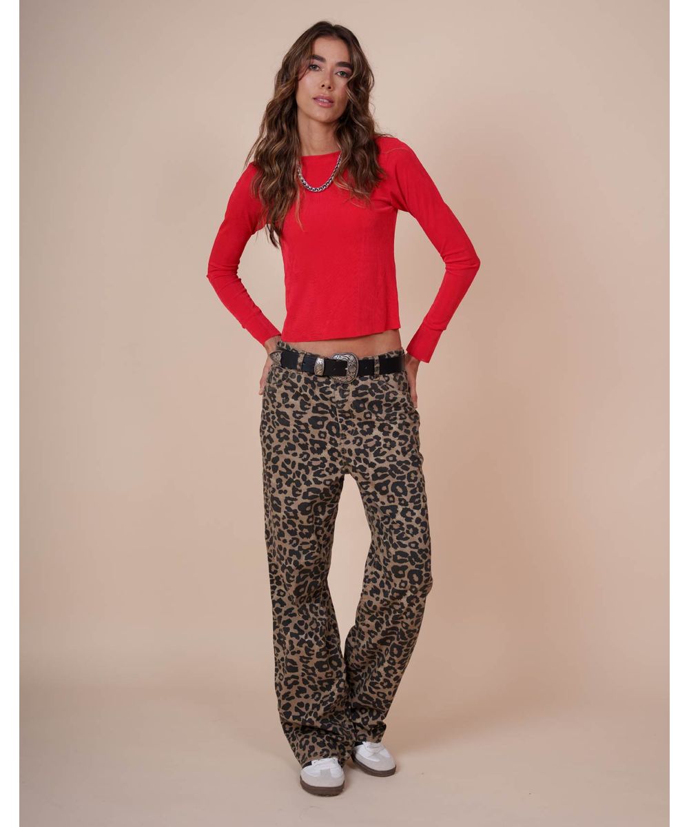 Pantalón Animal Print Straight Fit High Waist